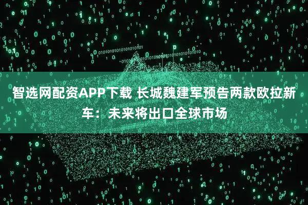 智选网配资APP下载 长城魏建军预告两款欧拉新车：未来将出口全球市场
